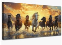 The Holiday Aisle&reg; Large Horse Canvas Wall Art - Running Horses Pictures Wall Decor, Vivid Horse Painting for Living Room, Serene Artwork Horse Wall Decoration, Wrapped Canvas Pine Frame, 47x24 inches New In Box $299