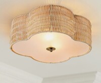 C Cattleya 2-Light Rattan Ceiling Flush Mount with Glass Bottom Yellow Nautical Coastal Dimmable New In Box $199