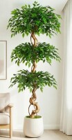 Latitude Run&reg; 6FT Artificial Ficus Tree | Spiral Ficus Tree Artificial | Artificial Faux Tree in White Pot | Realistic Artificial Ficus Trees Indoor for Home & Office (180cm Height) New In Box $299