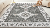 Bungalow Rose Bungalow Rose Non-Slip Machine Washable Oriental Gray/White Area Rug, 6' x 9' New In Box $399