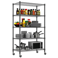 Rebrilliant Heavy Duty 5-Tier Wire Storage Shelving Unit With Wheels, Commercial Adjustable Metal Shelves For Storage, Black, New in Box $299