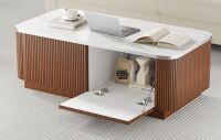 Latitude Run 39.4" Modern Fluted Storage Coffee Table with Faux Marble Top in Walnut New in Box $499