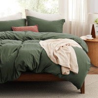 Bedsure Duvet Cover King Size with Fitted Sheet - 4 Pieces Prewashed Cotton-Like Polyester Extra Soft Bedding Set, Olive Green New $299