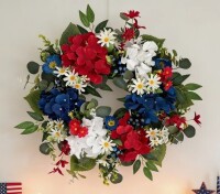 The Holiday Aisle&reg; 20 Inch 4th of July Wreath, Patriotic Wreath for Front Door, Red White Blue Hydrangea Flower Wreath with Daisy for Memorial Day, Independence Day Wreath for Front Door Wall Window Decor / The Holiday Aisle&reg; 20 Inch Patriotic Artificial 