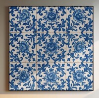 SIGNLEADER 36" H x 36" W Wall Art Fabric Print - Classic Blue Floral Tile Pattern Wall Decor for Living Room or Bedroom - "Frame Assembly Required (Unfinished Frame)" New In Box $199