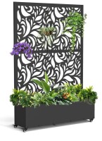 FOOWIN 71" H Metal Planter with Trellis and Wheels,, Outdoor Raised Garden Bed for Climbing Plants, Trellis Planter Box with Drainage Hole, Black New In Box $299