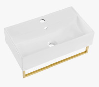 Swiss Madison Claire 22" Wall-Mount Bathroom Sink with Brushed Gold Towel Bar SM-WS344BGT New In Box $499