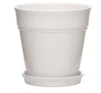 Southern Patio 7.9 in. Ravanaey Small Glossy White Ceramic Planter (7.9 in. D x 7.9 in. H) With Drainage Hole and attached saucer New $79