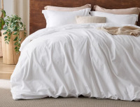 Bedsure 3-Piece 100% Washed Cotton Duvet Cover Set Queen, Minimalist Bedding Set Linen Like, PureWoven Plain Simple & Soft Comforter Cover for All Seasons $299