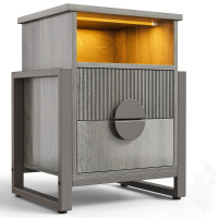 Wrought Studio&trade; 23.4'' Tall 2 -drawer Nightstand With Charging Station And Led Lights, Accent Bed Side Table And End Table With Open Storage New In Box $299