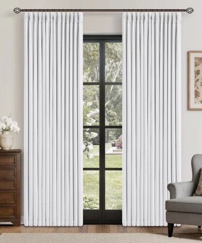 Latitude Run&reg; Two-layer Design 100% Blackout Memory Trained Pinch Pleated Farmhouse Linen Curtains for Dining Living Room Bedroom 2 Panels, 102cm x 229cm New In Box $199