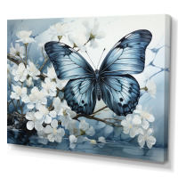 August Grove&reg; Bertena Blue White Butterfly Reflection - Butterfly Wall Art, 24" x 32" New In Box $99