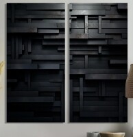 Ivy Bronx Black Brick Cube Dimensions V - Abstract Geometric Wall Art, Set of 2 Prints on Canvas (Set of 2), 20" x 40" New In Box $299