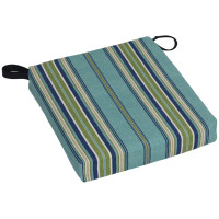 Pillow Perfect Stripe Indoor/Outdoor Square Corner Chair Seat Cushion with Ties, Plush Fiber Fill, Weather, and Fade Resistant, 16" x 18.5", Black/White Cabana Stripe / Ebern Designs 16" x 16" Outdoor 3'' Seat Cushion New in Box Assorted $99