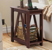 Gracie Oaks Huspon 24" H End Table with Charging Station, Wood Side Table with Storage Shelf, Narrow End Table with USB Ports & Power Outlet for Living Room, Bedroom New In Box $299