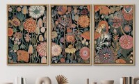 wall26 Plant Abstraction " Charming Vintage Flower Arrangement Illustrations Modern Art Decor Colorful Chic Living Room " 3 - Pieces, 24" x 36" New In Box $299
