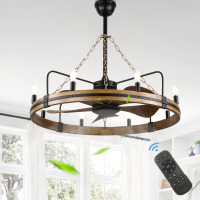 House of Hampton&reg; 36 Inch 5-Blade Farmhouse Wagon Wheel Ceiling Fan with Lights, 6 Speeds Reversible Bladeless Ceiling Fan with Remote Fandelier Ceiling Fan New In Box $399