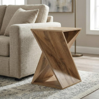 Albany Living Modern One-of-a-Kind Twisted End Table, Farmhouse Side Table, Farmhouse, Living Room, Bedroom Accent Table, Contemporary Architectural Designed - Natural Brown New In Box $299