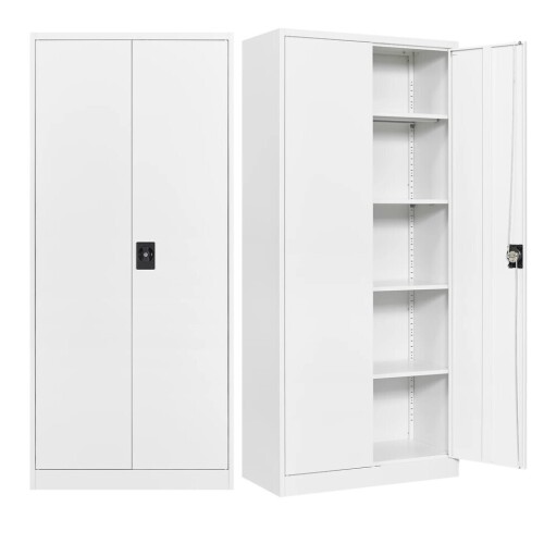 Fesbos L103 Metal Garage Storage Cabinet with 2 Doors and 4 Adjustable Shelves, 71 Inches Tall White Steel Locking Tool Cabinet New $299