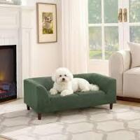 Streamdale Modern Furniture Comfortable Rectangular Pet Sofa with Backrest and Armrests, Soft Cushion Dog Bed in Olive Green, New in Box $299