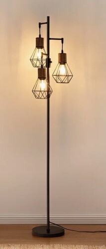 Bay Isle Home&trade; Crevan 65" Dimmable Rattan Tree Floor Lamp With 3 Bulbs Included New In Box $299