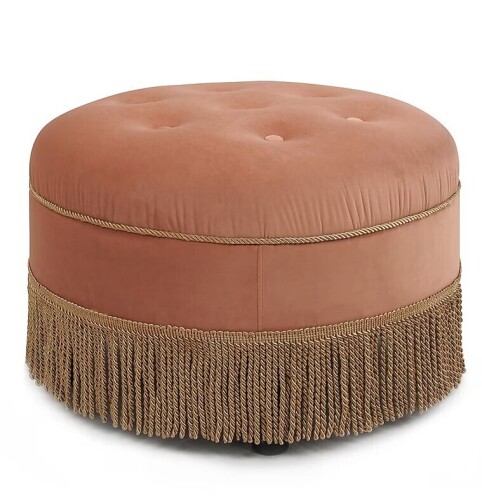Jennifer Taylor Home Yolanda Midcentury Peach Orange Velvet Round Ottoman New in Box $299