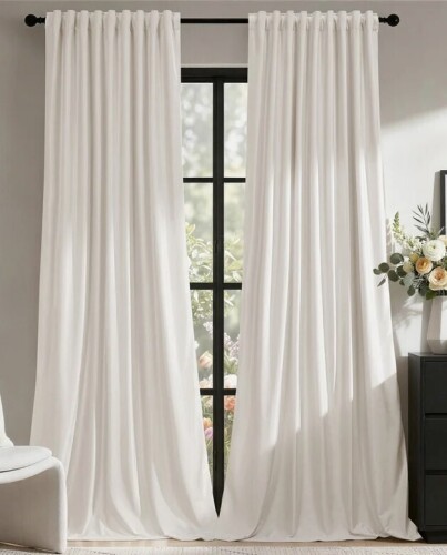 Mercer41 100% Blackout Double layered Velvet Thick Curtains: luxury Rod Pocket Back Tab Thermal Window Drapes for Bedroom Living room (Set of 2), 52"x 96" New $199