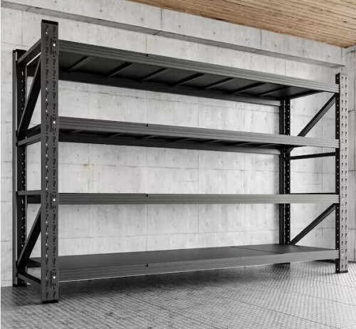 Miezab 4-Tier Metal Garage Storage Shelves, 24 in. D x 71.25 in. W x 70 in. H, Black Steel Heavy Duty Storage Rack New in Box $399