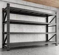 Miezab 4-Tier Metal Garage Storage Shelves, 24 in. D x 71.25 in. W x 70 in. H, Black Steel Heavy Duty Storage Rack New in Box $399