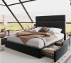 Mercer41 King Size Platform Storage Bed With Wooden Slats And Velvet Upholstered Headboard in Black New in Box $1499