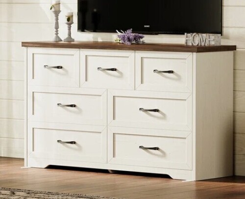 Ebern Designs Horizontal Dressser With 7 Ample & Rustic Elegance Drawers New in Box $399