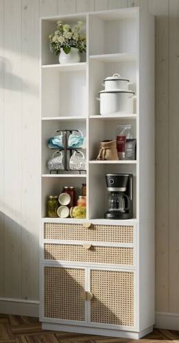 Latitude Run Adonia Rural Retro Style Bookcase With 2 Drawers And Doors, 8 Storage Cubes, Wooden Bookshelves New in Box $399