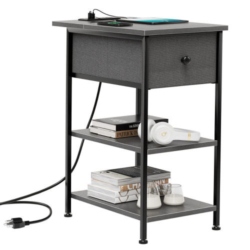 17 Stories End Table with Drawer, Shelves and Charging Station, Side Table with USB Ports and Outlets, Bedside Table, Nightstand New In Box $99