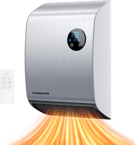 VAGKRI ElectricWall Heater, 2S 1500W Fast Heating Space Heater, Energy Efficient Heater Panel Wall With 3 Fan Speeds, Thermostat, Remote, UL Certified, 12H Timer, Silver, 13.7''(VA-WH01 Wall Heater) New In Box $299