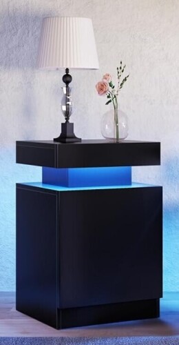 Oneinmil Nightstand with LED Lights, Night Stand with Storage Cabinet for Bedroom, Bedside Table with LED, Black New In Box $299
