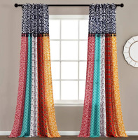 Lush Decor Set of 2 (84"x45") Boho Patch Light Filtering Window Curtain Panels Orange - Geometric Modern Drapes New $79