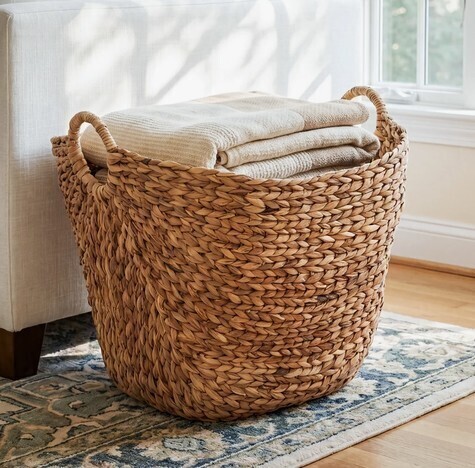 Birch Lane&trade; Cole and Grey Seagrass Handmade Large Woven Brown Decorative and Functional Storage Basket with Ring Handles New $199