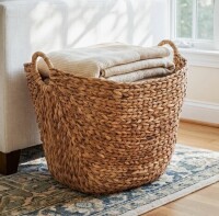 Birch Lane&trade; Cole and Grey Seagrass Handmade Large Woven Brown Decorative and Functional Storage Basket with Ring Handles New $199