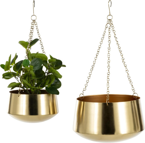 Deco 79 Metal Indoor Outdoor Hanging Dome Wall Planter with Chain, Set of 2 5", 7" H, Gold New In Box $199