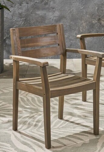Winston Porter Amarrion Wood Premium All-Weather Wicker Outdoor Dining Armchair New in Box $399