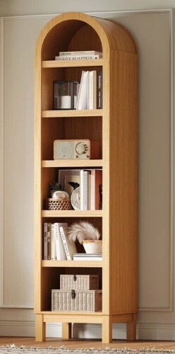 East Urban Home 6-Tier Arched Storage Bookcase with 2 Adjustable Shelves,Wood Bookshelf Open Display Shelves for Living Room,Entryway,Bedroom,Rich Black and Light Honey,Assembly Require New in Box $299