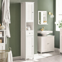 Haotian Narrow Bathroom Storage Cabinet, 67" Tall Skinny Bathroom Shelf with Drawers, Freestanding Corner Cabinet with Adjustable Shelves for Laundry Room, White, FRG236-W New in Box $299
