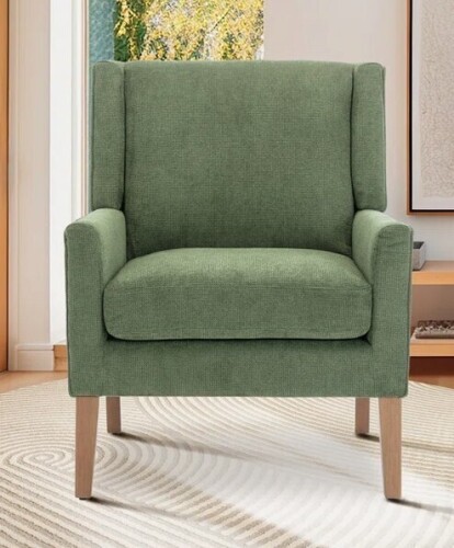 Inbox Zero Leston Wide Upholstered Fabric Accent Armchair with Solid Wood Leg New in Box $599