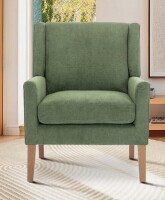 Inbox Zero Leston Wide Upholstered Fabric Accent Armchair with Solid Wood Leg New in Box $599