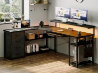 17 Stories Lymon Adjustable L-Shaped Metal Base Computer Desk with Power Outlet in Black New in Box $399