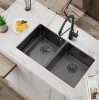 Attop Attop Handmade Nano Black Stainless Steel Scratch-resistant 32 Inch Double Bowls Undermount Kitchen Sink With Strainer BK-5050-3218-UM New in Box $399