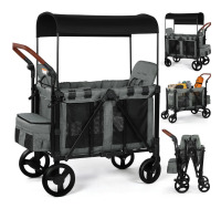 Vomeast Wagon Stroller for 2 Kids, 3-in-1 Outdoor Baby Stroller Wagon with Canopy, 5-Point Harness, Adjustable Handlebars, Removable Seat for Toddlers, Grey $399