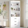 Oneinmil 70" H 6 Tier Bookshelf with 3 Drawers, White Bookcase with 3 Tier Open Shelves, Tall Bookshelf with Storage, Wooden Storage Cabinet for Living Room, Bedroom, Kitchen, Office New Open Box $299