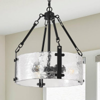 Viksroeo Black Dining Room Chandelier 16'' Modern Textured Glass Chandelier 3-Light Drum Crystal Light Fixture Vintage Farmhouse Round Hanging Lighting for Kitchen Island Over Table Similar to Picture $299