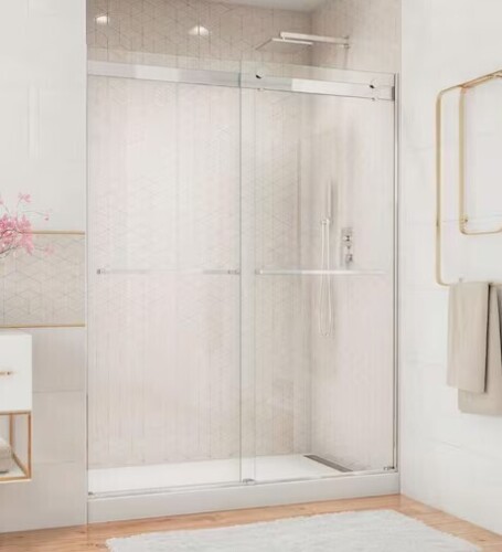 Dreamline Essence 56 in. to 60 in. x 76 in. Semi-Frameless Sliding Shower Door in Brushed Nickel with Clear Glass New in Box $899